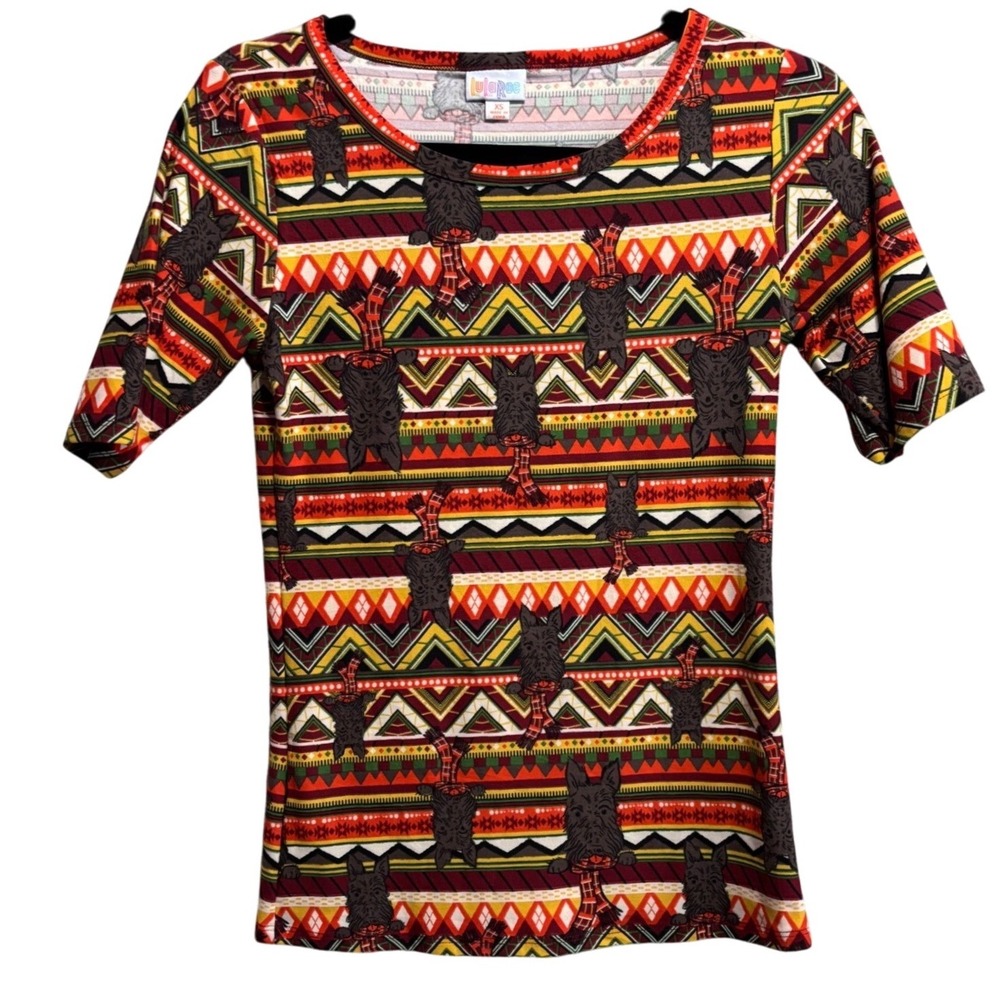 LuLaRoe‎ Gigi Top XS Aztec Scottie Dog Print Short Sleeve Shirt NWT
